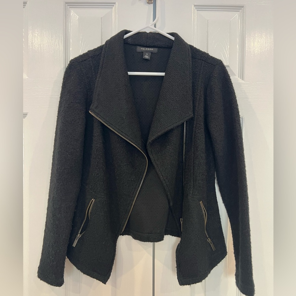 Halogen knit moto jacket, black, XS